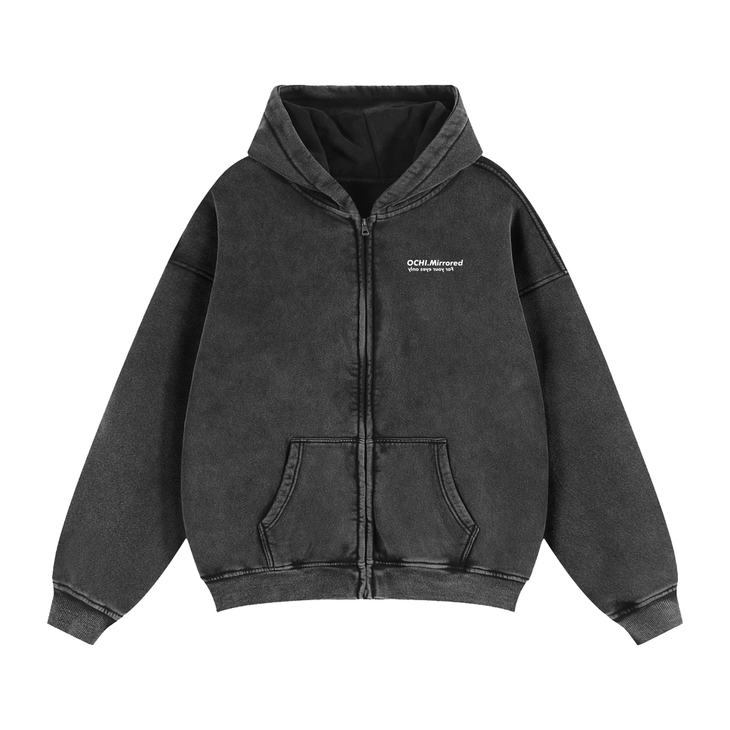 OCHI Washed Black Zip-up Hoodie